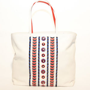 Tory Burch Embellished Leather Ivory Tote Bag